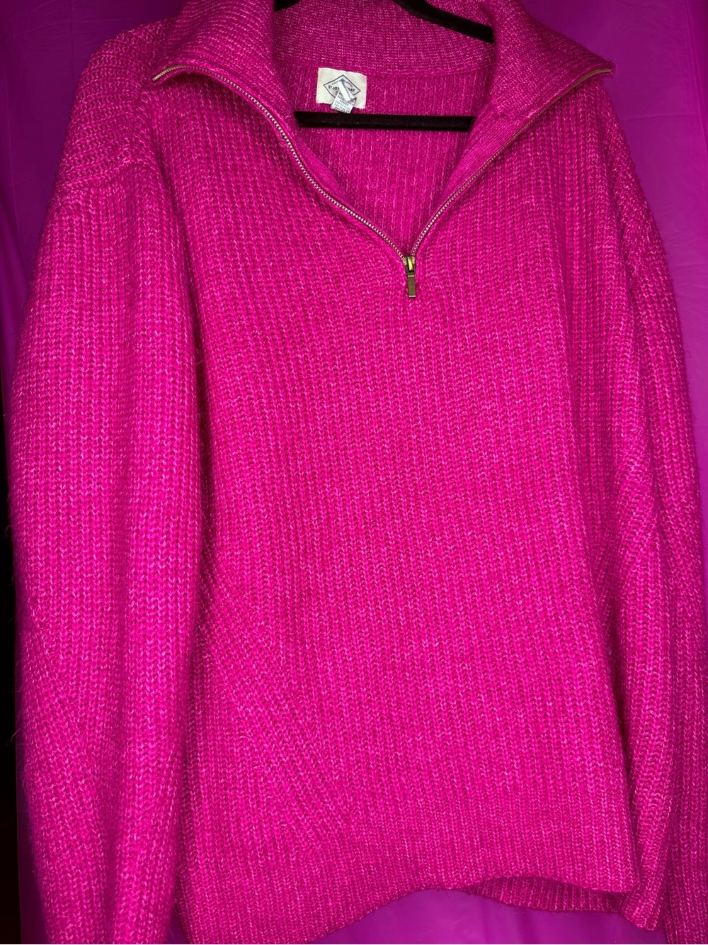 St. John's Bay Fuchsia Zip-Front Knit Turtleneck Sweater
